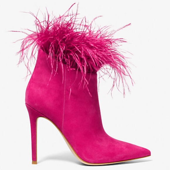 🌸MICHAEL KORS🌸 Whitby Feather Trim Shade Ankle Boot Pink Size: 7.5M - Picture 2 of 14